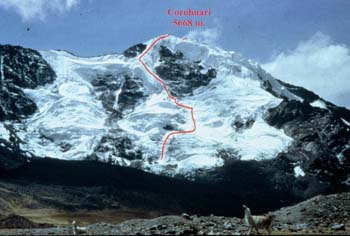 Apolobamba - Uscita della Via degli Italiani sulla parete SO del Corohuari (5668 m)